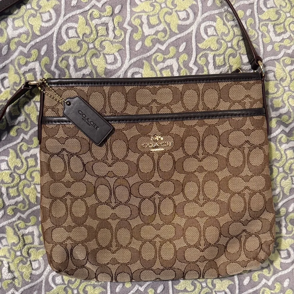 NWOT Coach Tan and Brown Signature Crossbody Bag - Picture 1 of 7